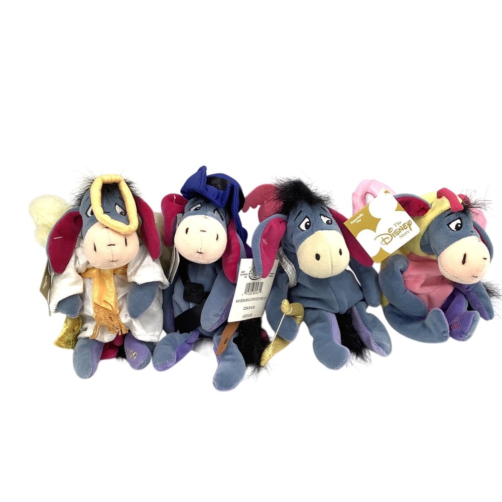 4 Walt Disney Bean Bag Eeyore Plush Bean Bag Angel Musketeer‎ Butterfly Cupid